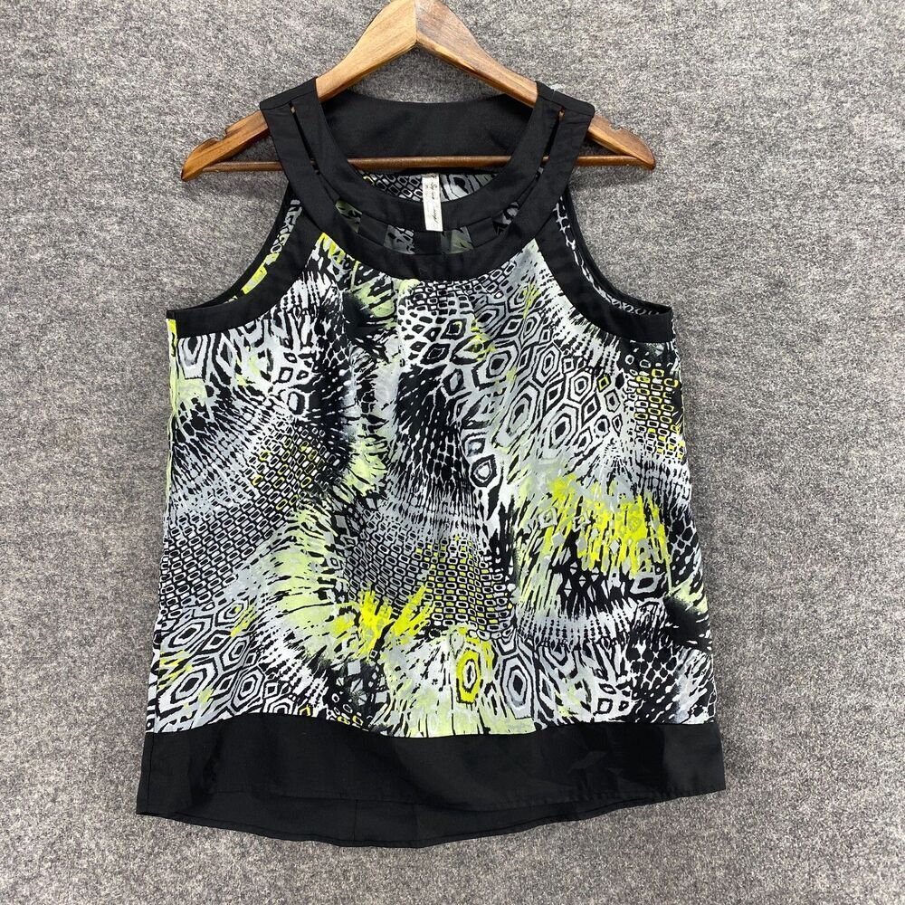 Preseption Concept Blouse Women L Large Gray Geometric Sleeveless Crew Neck